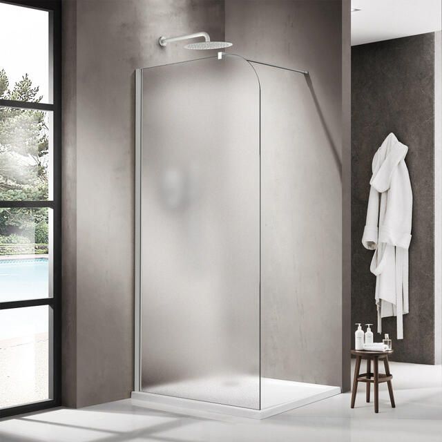 Fortifura Galeria Inloopdouche 100x200cm afgeronde glaswand links mat glas wandarm mat wit SW1418375 SW797906