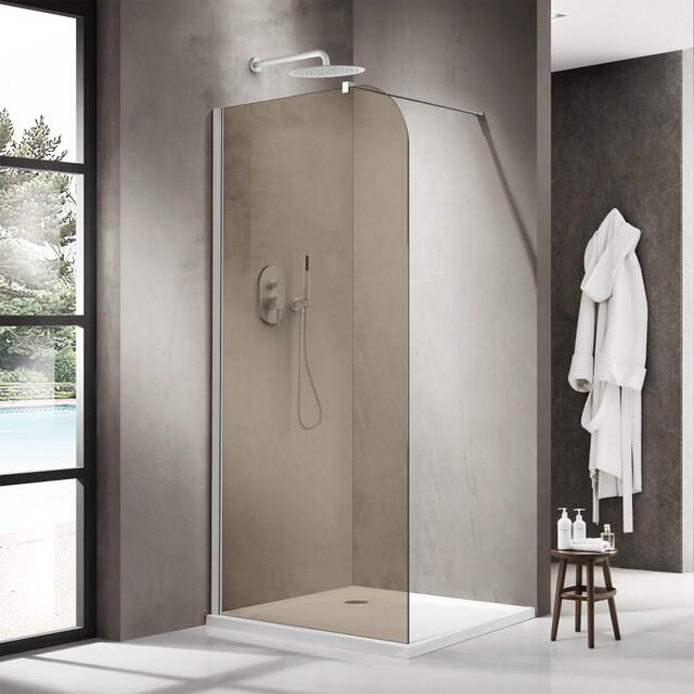 Fortifura Galeria Inloopdouche 110x200cm afgeronde glaswand rook glas wandarm mat wit SW1418366 SW797906