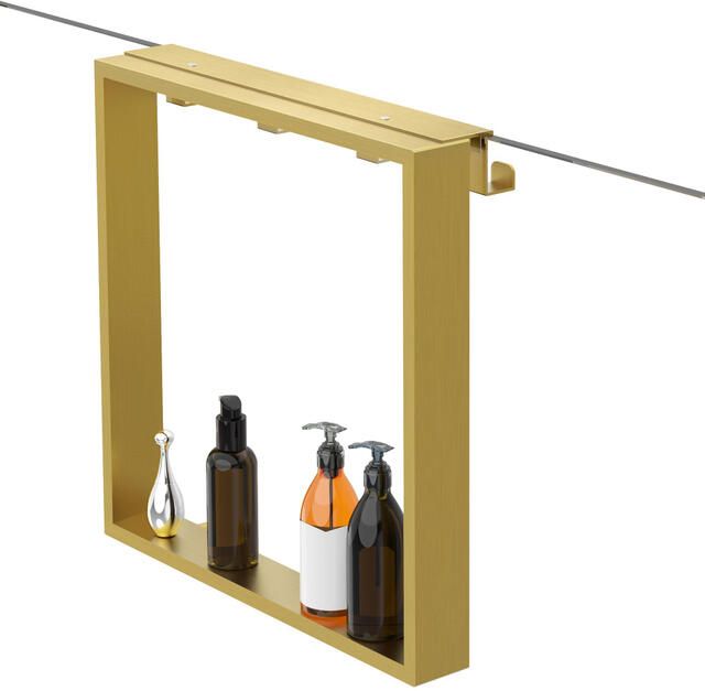 Fortifura Galeria schap met 4 haken voor douchewand 50x50x6.5cm geborsteld messing (goud) Z002geborsteldmessing