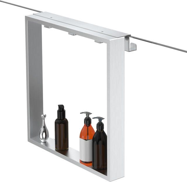 Fortifura Galeria schap met 4 haken voor douchewand 50x50x6.5cm geborsteld RVS Z002geborsteldRVS