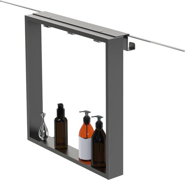 Fortifura Galeria schap met 4 haken voor douchewand 50x50x6.5cm gunmetal Z002gunmetal