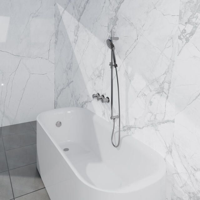 Fortifura Nebbio Badcombinatie-set thermostaatkraan glijstang met geïntegreerde wandaansluitbocht metalen doucheslang ronde handdouche badvulcombinatie chroom SW1183064 SW1111526 SW767373 SW496814 SW1108811 SW