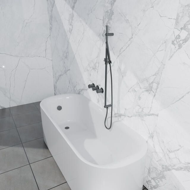 Fortifura Nebbio Badcombinatie-set thermostaatkraan glijstang met geïntegreerde wandaansluitbocht gladde doucheslang staaf handdouche badvulcombinatie geborsteld gunmetal PVD SW1183068 SW1111532 SW721165 SW766537 SW1108811 SW