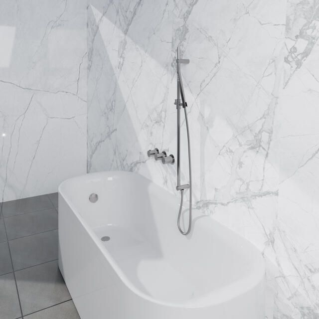 Fortifura Nebbio Badcombinatie-set thermostaatkraan glijstang met geïntegreerde wandaansluitbocht metalen doucheslang staaf handdouche badvulcombinatie chroom SW1183064 SW1111526 SW767373 SW496810 SW1108811 SW