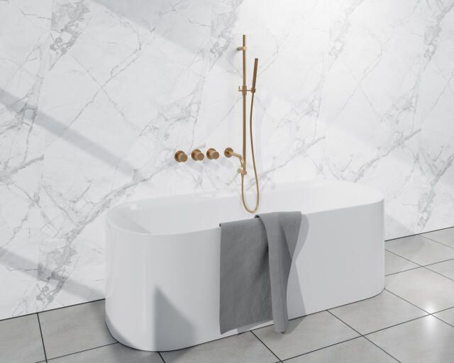 Fortifura Nebbio Badcombinatie-set thermostaatkraan glijstang geïntegreerde wandaansluitbocht gladde doucheslang staaf handdouche uitloop geborsteld messing SW1183067 SW1111531 SW728176 SW720570 SW1183076 SW