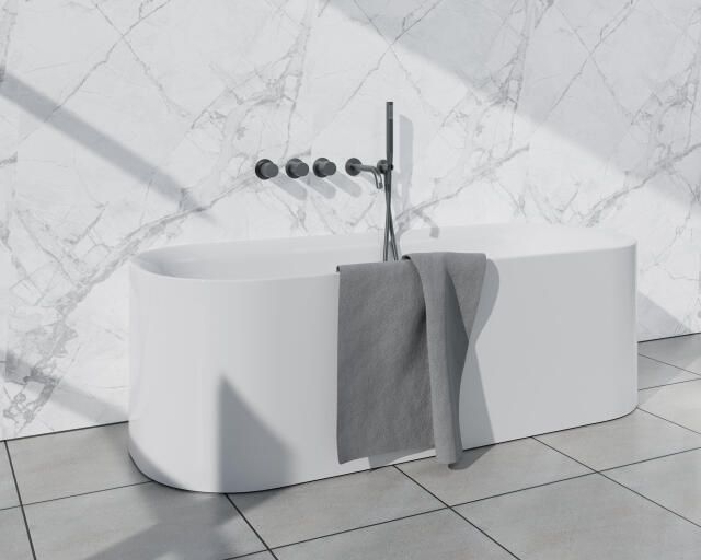 Fortifura Nebbio Badcombinatie-set thermostaatkraan wandaansluitbocht met handdouchehouder- gladde doucheslang staaf handdouche uitloop gunmetal SW1183068 2x SW1183076 2x SW1183081 SW766536 SW721