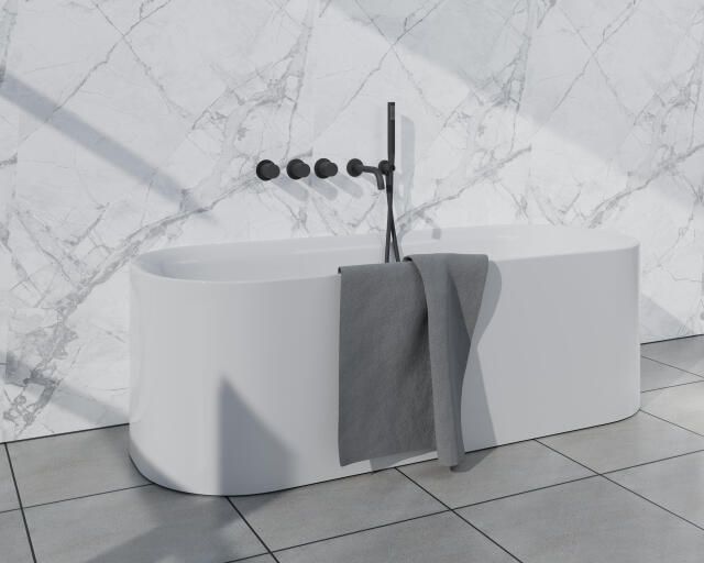 Fortifura Nebbio Badcombinatie-set thermostaatkraan wandaansluitbocht met handdouchehouder metalen doucheslang staaf handdouche uitloop mat zwart SW1183065 2x SW1183076 2x SW1183078 SW542644 SW706