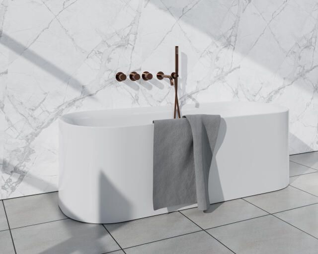 Fortifura Nebbio Badcombinatie-set thermostaatkraan wandaansluitbocht met handdouchehouder metalen doucheslang staaf handdouche uitloop geborsteld koper PVD (koper) SW1183069 2x SW1183076 2x SW1183082 SW970045 SW970