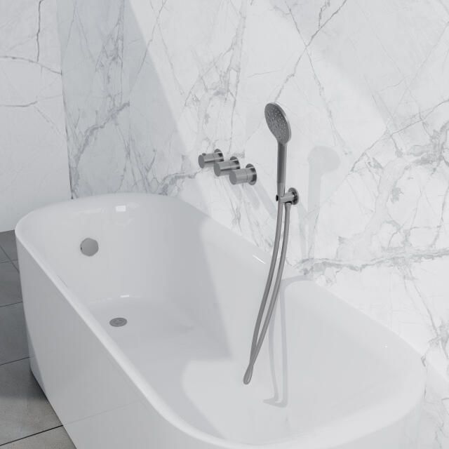 Fortifura Nebbio Badcombinatie-set thermostaatkraan wandaansluitbocht met handdouchehouder gladde doucheslang ronde handdouche badvulcombinatie geborsteld RVS PVD (RVS) SW1183066 SW1183076 SW1183079 SW542645 SW728177 SW