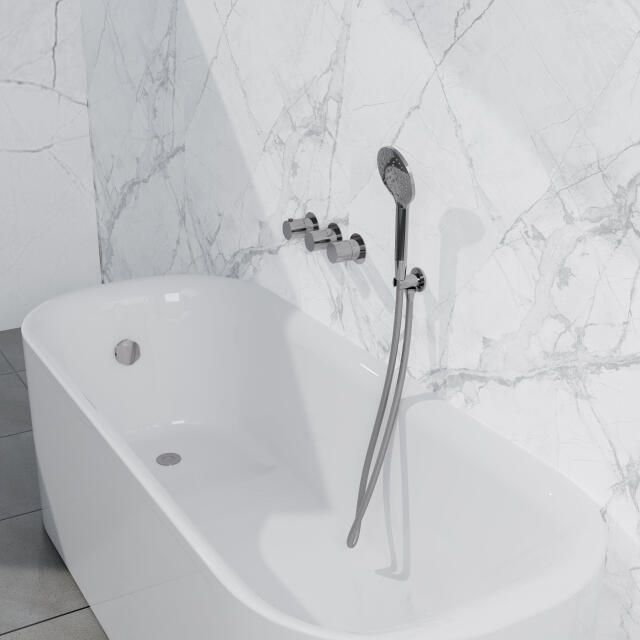 Fortifura Nebbio Badcombinatie-set thermostaatkraan wandaansluitbocht met handdouchehouder metalen doucheslang ronde handdouche badvulcombinatie chroom SW1183064 SW1183076 SW1183077 SW542643 SW767373 SW