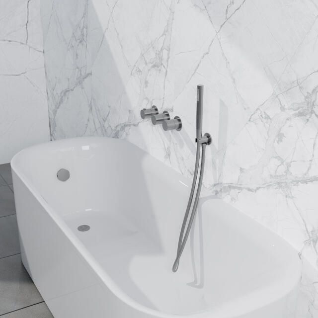 Fortifura Nebbio Badcombinatie-set thermostaatkraan wandaansluitbocht met handdouchehouder gladde doucheslang staaf handdouche badvulcombinatie geborsteld RVS PVD (RVS) SW1183066 SW1183076 SW1183079 SW542645 SW728177 SW