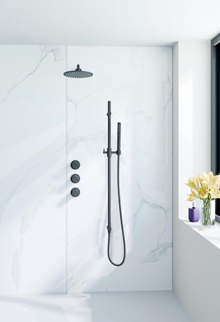Fortifura Nebbio Regendoucheset inbouwkraan inbouwdeel glijstang doucheslang metaal staaf handdouche 35cm wandarm ronde hoofddouche zwart mat SW1183065 SW1111528 SW706203 SW496811 SW720560 SW1