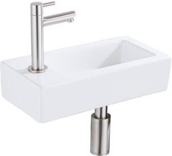 Fortifura Fuente fonteinset 36x18.5x9cm 1 kraangat solid surface fonteinkraan RVS geborsteld mat wit SW696237 SW696207 SW696217 SW705498