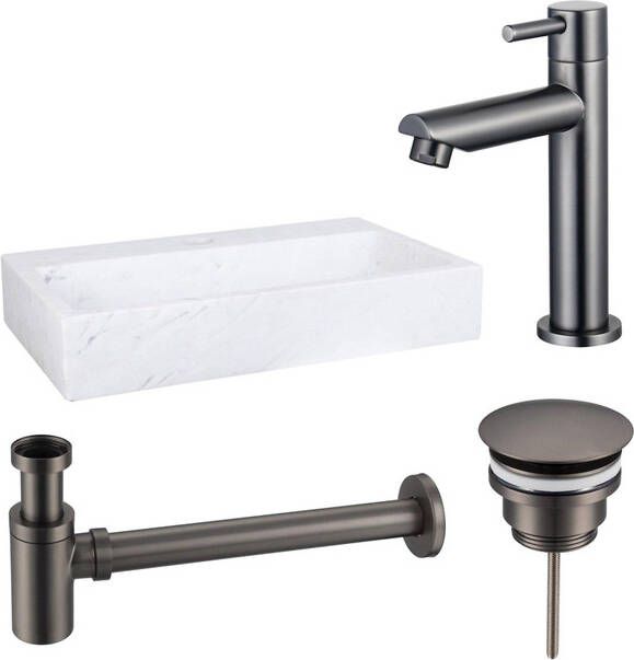 Fortifura Fuente fonteinset 38x24cm 1 kraangat marmer fonteinkraan gunmetal wit SW696237 SW696207 SW696217 SW451336