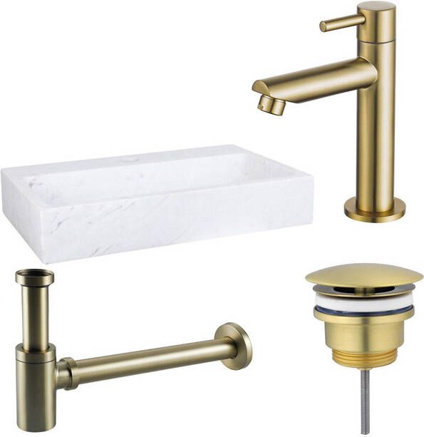 Fortifura Fuente fonteinset 38x24cm 1 kraangat marmer fonteinkraan messing geborsteld wit SW696238 SW696208 SW696218 SW451336