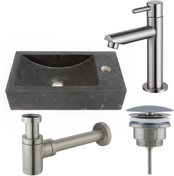 Fortifura Fuente fonteinset 40x22 1 kraangat rechts natuursteen fonteinkraan Geborsteld RVS PVD (RVS) donker SW696237 SW696207 SW696217 SW728242