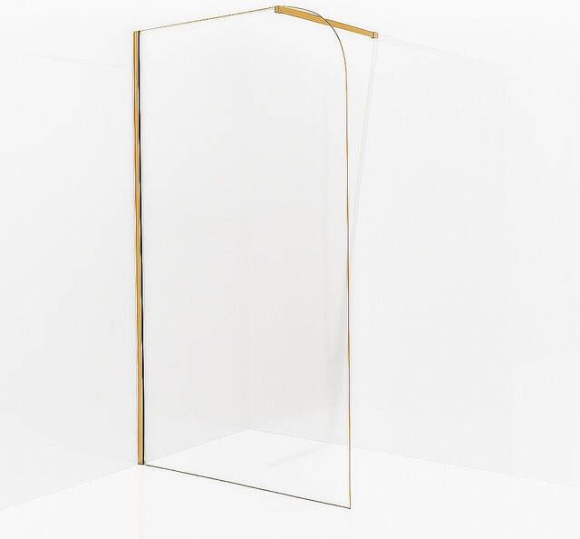 Fortifura Galaria Inloopdouche 80x200cm afgeronde glaswand helder glas wandarm geborsteld messing PVD (Goud) SW1245008 SW797910