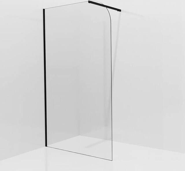 Fortifura Galaria Inloopdouche 80x200cm afgeronde glaswand helder glas wandarm mat zwart SW1245008 SW797905