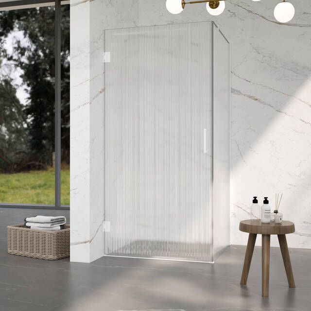 Fortifura Galeria Douchecabine 100x120x200cm scharnieren deurgreep stabilisatiestang helder geribbeld veiligheidsglas mat wit SW1208822 SW1122562 SW797906 SW797953