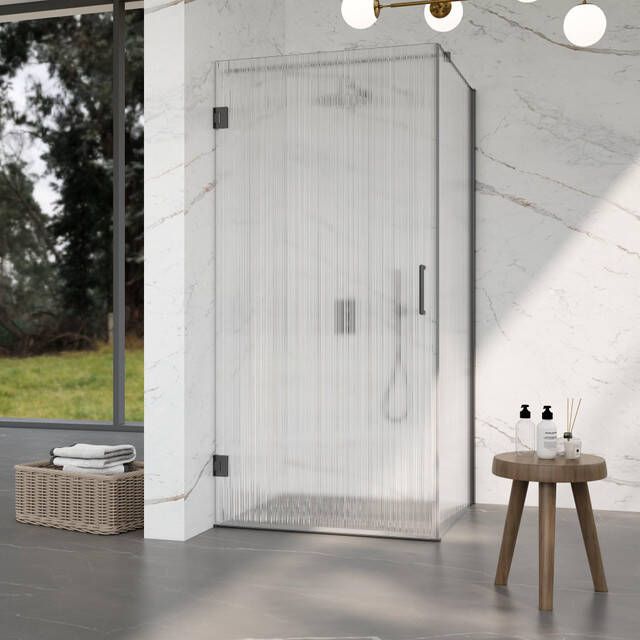 Fortifura Galeria Douchecabine 80x140x200cm scharnieren deurgreep stabilisatiestang helder geribbeld veiligheidsglas Geborsteld gunmetal (Antraciet) SW1208820 SW1122563 SW797907 SW797954