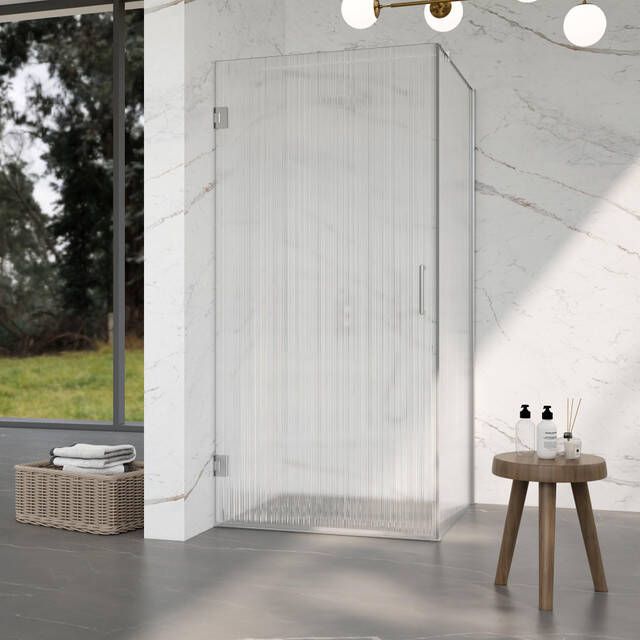 Fortifura Galeria Douchecabine 80x90x200cm scharnieren deurgreep stabilisatiestang helder geribbeld veiligheidsglas Geborsteld RVS PVD (Rvs) SW1208820 SW1122566 SW797908 SW797951