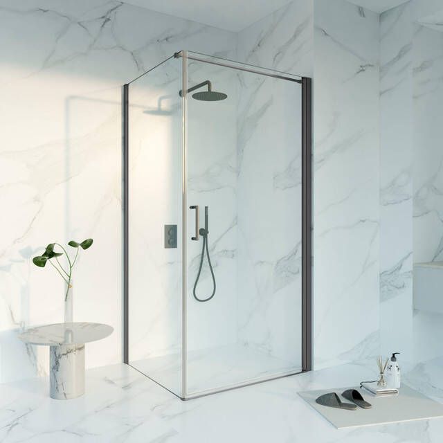 Fortifura Galeria Douchecabine 90x100x200 Profiel veiligheidsglas anti kalk Geborsteld Gunmetal PVD SW1122489 SW797915 SW797907