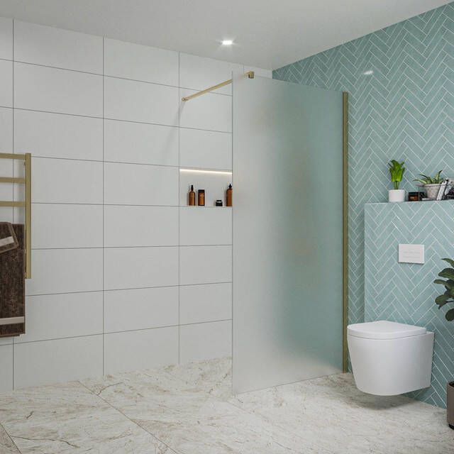 Fortifura Galeria inloopdouche 100x200cm mat glas wandarm Geborsteld Messing PVD (Goud) SW797927 SW797910