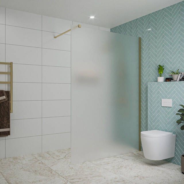 Fortifura Galeria inloopdouche 140x200cm mat glas wandarm Geborsteld Messing PVD (Goud) SW797937 SW797910