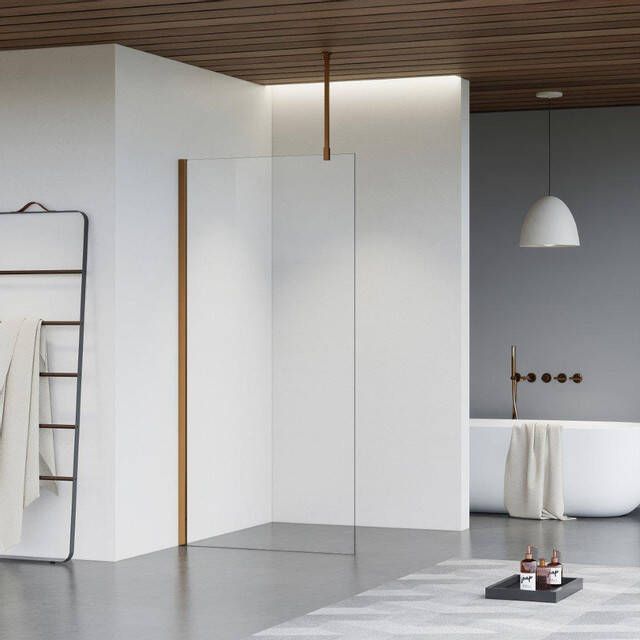 Fortifura Galeria inloopdouche 30x200cm helder glas plafondarm Geborsteld koper PVD (Koper) SW797909 SW876702 SW876705