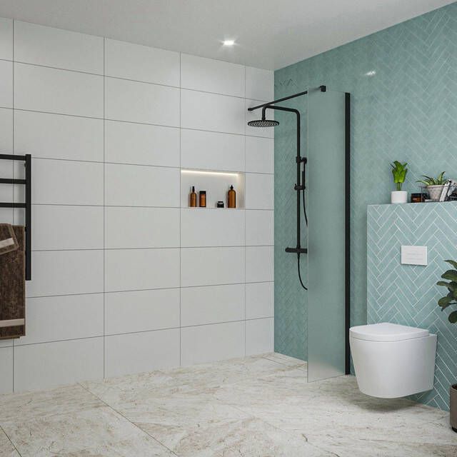 Fortifura Galeria inloopdouche 40x200cm mat glas wandarm mat zwart SW797921 SW797905