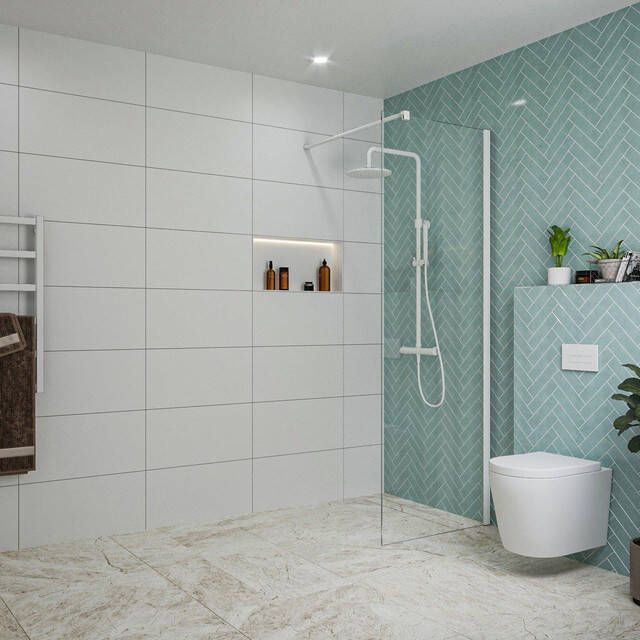 Fortifura Galeria inloopdouche 70x200cm helder glas wandarm mat wit SW797913 SW797906