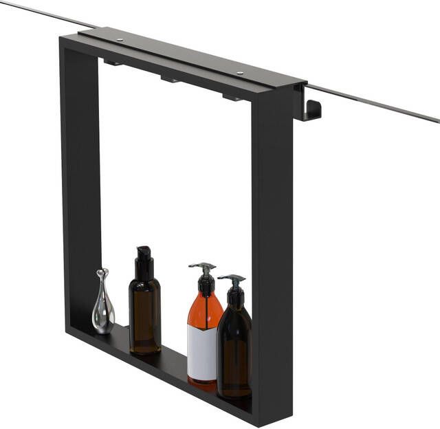 Fortifura Galeria schap met 4 haken voor douchewand 50x50x6.5cm mat zwart Z002matzwart
