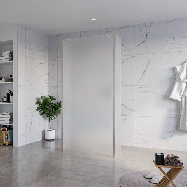 Fortifura Galeria Vrijstaande Inloopdouche 100x200cm Glas mat antikalk 8mm veiligheidsglas 2 zijwanden 30cm wandsteunen en hoekprofielen Geborsteld RVS PVD (RVS) SW927769 2x SW797927 SW797931 2x SW798730 2x