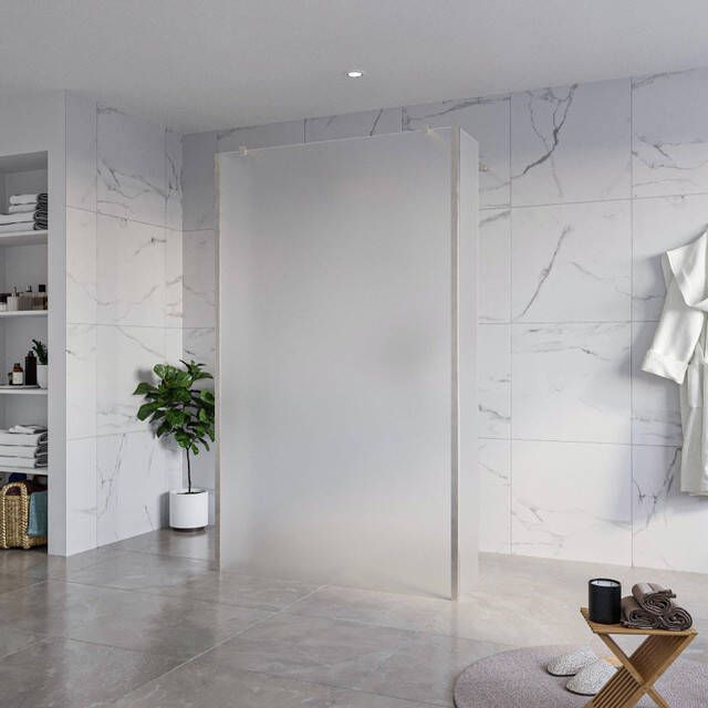 Fortifura Galeria Vrijstaande Inloopdouche 120x200cm Glas mat antikalk 8mm veiligheidsglas 2 zijwanden 30cm wandsteunen en hoekprofielen Geborsteld RVS PVD (RVS) SW927769 2x SW797928 SW797931 2x SW798730 2x