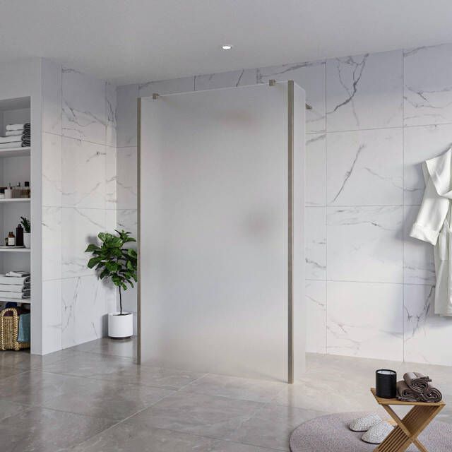Fortifura Galeria Vrijstaande Inloopdouche 120x200cm Glas mat antikalk 8mm veiligheidsglas 2 zijwanden 40cm wandsteunen en hoekprofielen Geborsteld Gunmetal PVD SW927771 2x SW797928 SW797921 2x SW798732 2x
