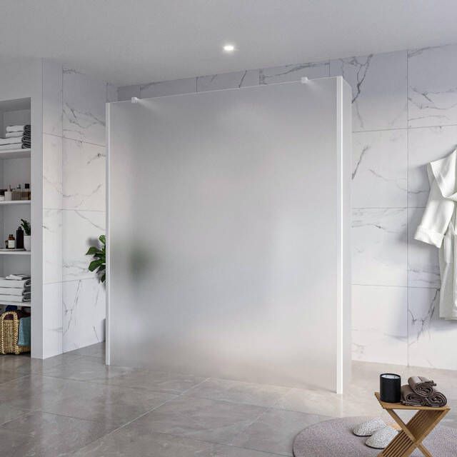 Fortifura Galeria Vrijstaande Inloopdouche 180x200cm Glas mat antikalk 8mm veiligheidsglas 2 zijwanden 40cm wandsteunen en hoekprofielen Wit mat SW927768 2x SW797933 SW797921 2x SW541264 2x