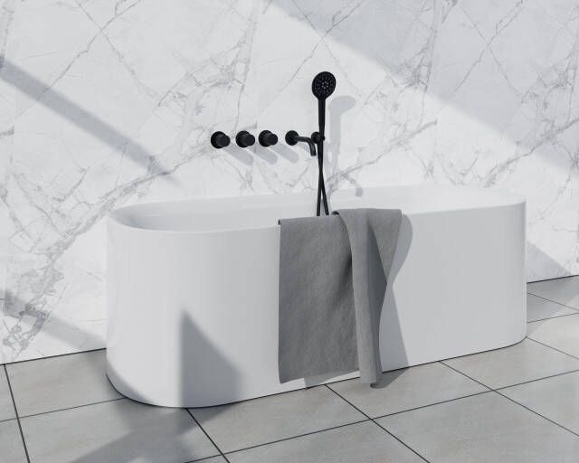 Fortifura Nebbio Badcombinatie-set thermostaatkraan inbouwdeel 2x uitbreiding inbouwdeel wandaansluitbocht metalen doucheslang ronde handdouche uitloop mat zwart SW1183065 2x SW1183076 2x SW1183078 SW542644 SW706