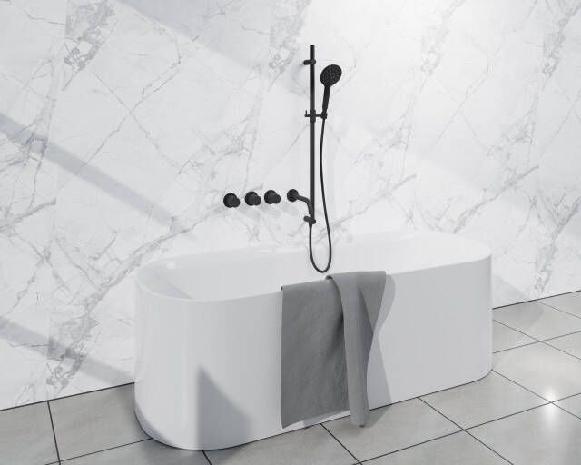 Fortifura Nebbio Badcombinatie-set thermostaatkraan inbouwdeel glijstang gladde doucheslang ronde handdouche uitbreiding inbouwdeel uitloop mat zwart SW1183065 SW1111528 SW706210 SW496816 SW1183076 SW
