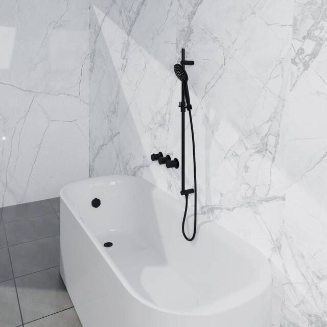 Fortifura Nebbio Badcombinatie-set thermostaatkraan inbouwdeel glijstang gladde doucheslang ronde handdouche badafvoer opbouw geborsteld messing PVD (goud) SW1183067 SW1111531 SW728176 SW799449 SW1108811 SW