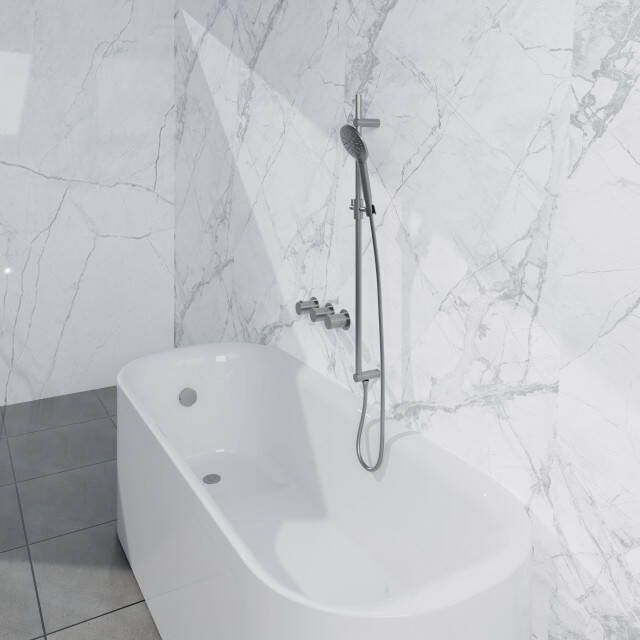 Fortifura Nebbio Badcombinatie-set thermostaatkraan inbouwdeel glijstang gladde doucheslang ronde handdouche badafvoer opbouw geborsteld RVS PVD (RVS) SW1183066 SW1111529 SW728177 SW799447 SW1108811 SW