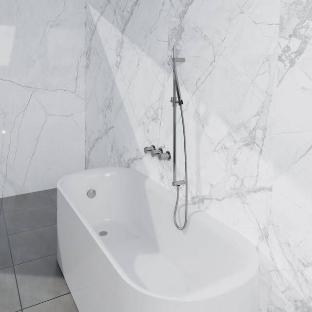 Fortifura Nebbio Badcombinatie-set thermostaatkraan inbouwdeel glijstang gladde doucheslang staaf handdouche badafvoer opbouw chroom SW1183064 SW1111526 SW706209 SW496810 SW1108811 SW