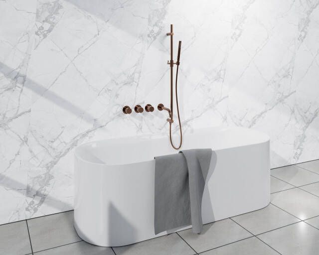 Fortifura Nebbio Badcombinatie-set thermostaatkraan inbouwdeel glijstang gladde doucheslang staaf handdouche uitbreiding inbouwdeel uitloop geborsteld koper SW1183069 SW1111533 SW799407 SW970046 SW1183076 SW