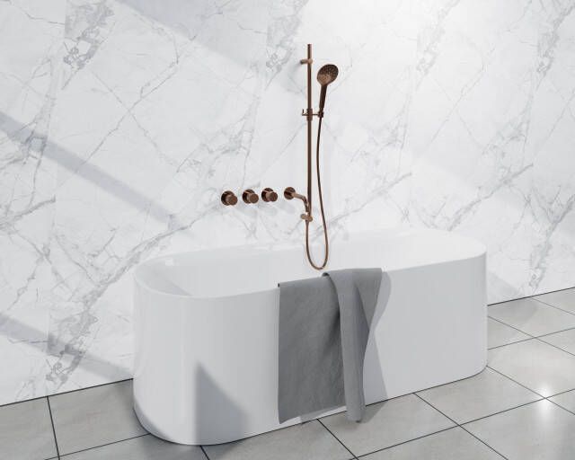 Fortifura Nebbio Badcombinatie-set thermostaatkraan inbouwdeel glijstang metalen doucheslang ronde handdouche uitbreiding inbouwdeel uitloop geborsteld koper SW1183069 SW1111533 SW970048 SW970047 SW1183076 SW