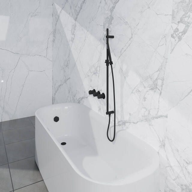 Fortifura Nebbio Badcombinatie-set thermostaatkraan inbouwdeel glijstang metalen doucheslang staaf handdouche badafvoer opbouw mat zwart SW1183065 SW1111528 SW706203 SW496811 SW1108811 SW