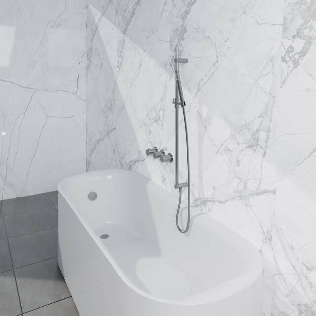 Fortifura Nebbio Badcombinatie-set thermostaatkraan inbouwdeel glijstang metalen doucheslang staaf handdouche badafvoer opbouw geborsteld RVS PVD (RVS) SW1183066 SW1111529 SW706208 SW496812 SW1108811 SW