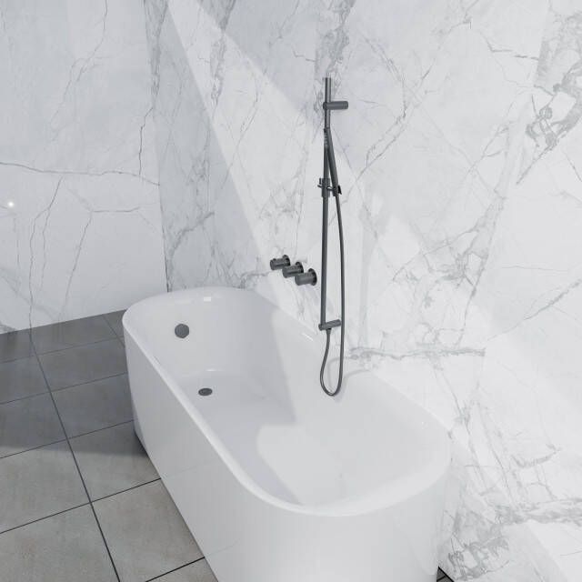 Fortifura Nebbio Badcombinatie-set thermostaatkraan inbouwdeel glijstang metalen doucheslang staaf handdouche badafvoer opbouw geborsteld gunmetal PVD SW1183068 SW1111532 SW706207 SW766537 SW1108811 SW