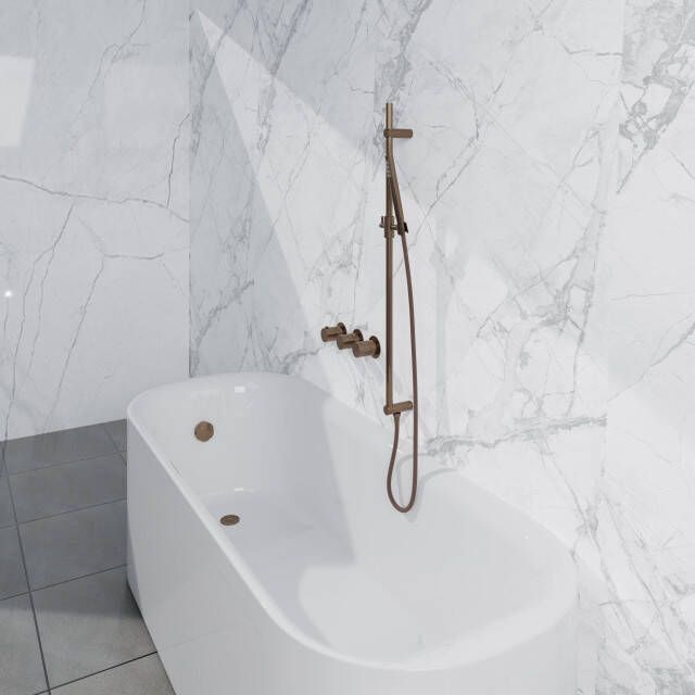 Fortifura Nebbio Badcombinatie-set thermostaatkraan inbouwdeel glijstang metalen doucheslang staaf handdouche badafvoer opbouw geborsteld koper PVD (koper) SW1183069 SW1111533 SW970048 SW970046 SW1108811 SW