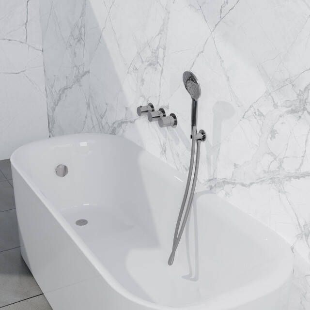 Fortifura Nebbio Badcombinatie-set thermostaatkraan inbouwdeel inbouw uitbreiding wandaansluitbocht metalen doucheslang ronde handdouche badafvoer opbouw chroom SW1183064 SW1183076 SW1183077 SW542643 SW767373 SW