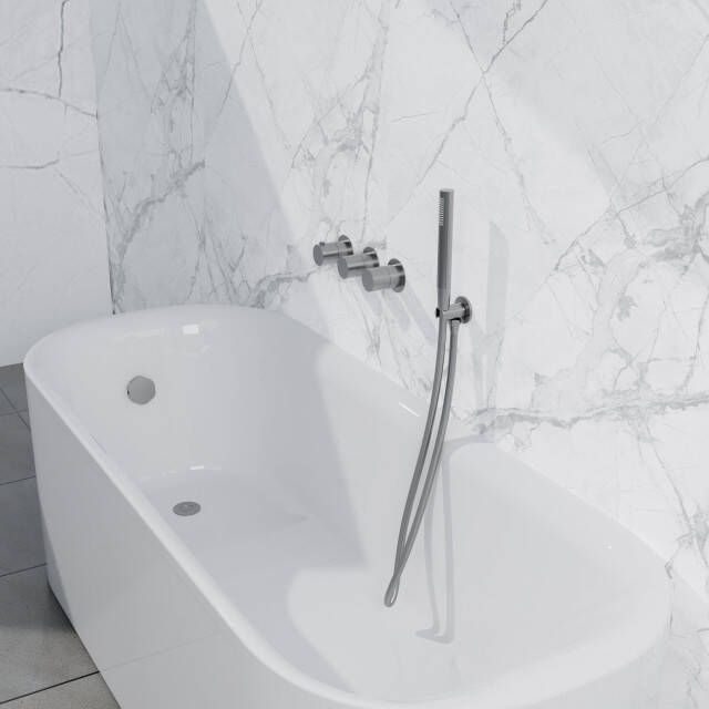 Fortifura Nebbio Badcombinatie-set thermostaatkraan inbouwdeel inbouw uitbreiding wandaansluitbocht metalen doucheslang staaf handdouche badafvoer opbouw geborsteld RVS PVD (RVS) SW1183066 SW1183076 SW1183079 SW542645 SW706208 SW