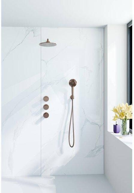 Fortifura Nebbio Regendoucheset inbouwkraan inbouwdeel wandaansluitbocht doucheslang glad ronde handdouche 35cm wandarm 30cm hoofddouche geborsteld koper PVD (koper) SW1183069 SW1183082 SW970045 SW799407 SW970047 SW9